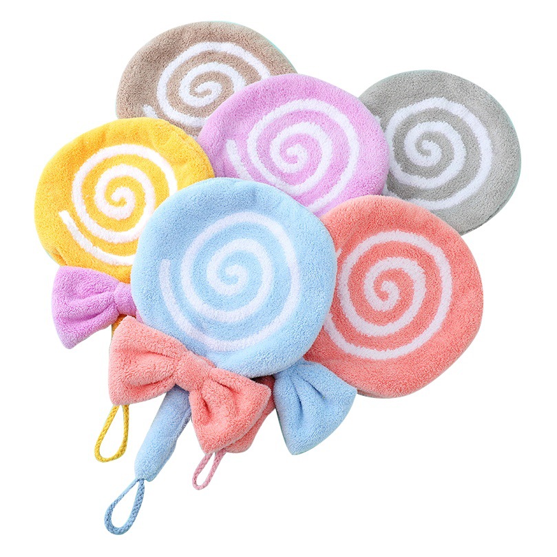 Home lollipop towel hanging cartoon cute creative thick absorbent coral fleece towel wholesale