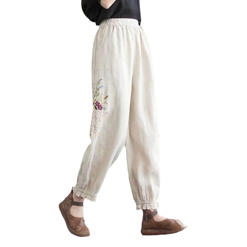 Cropped pants plus size women's summer loose lace bloomers high waist casual slimming outerwear retro artistic harem pants