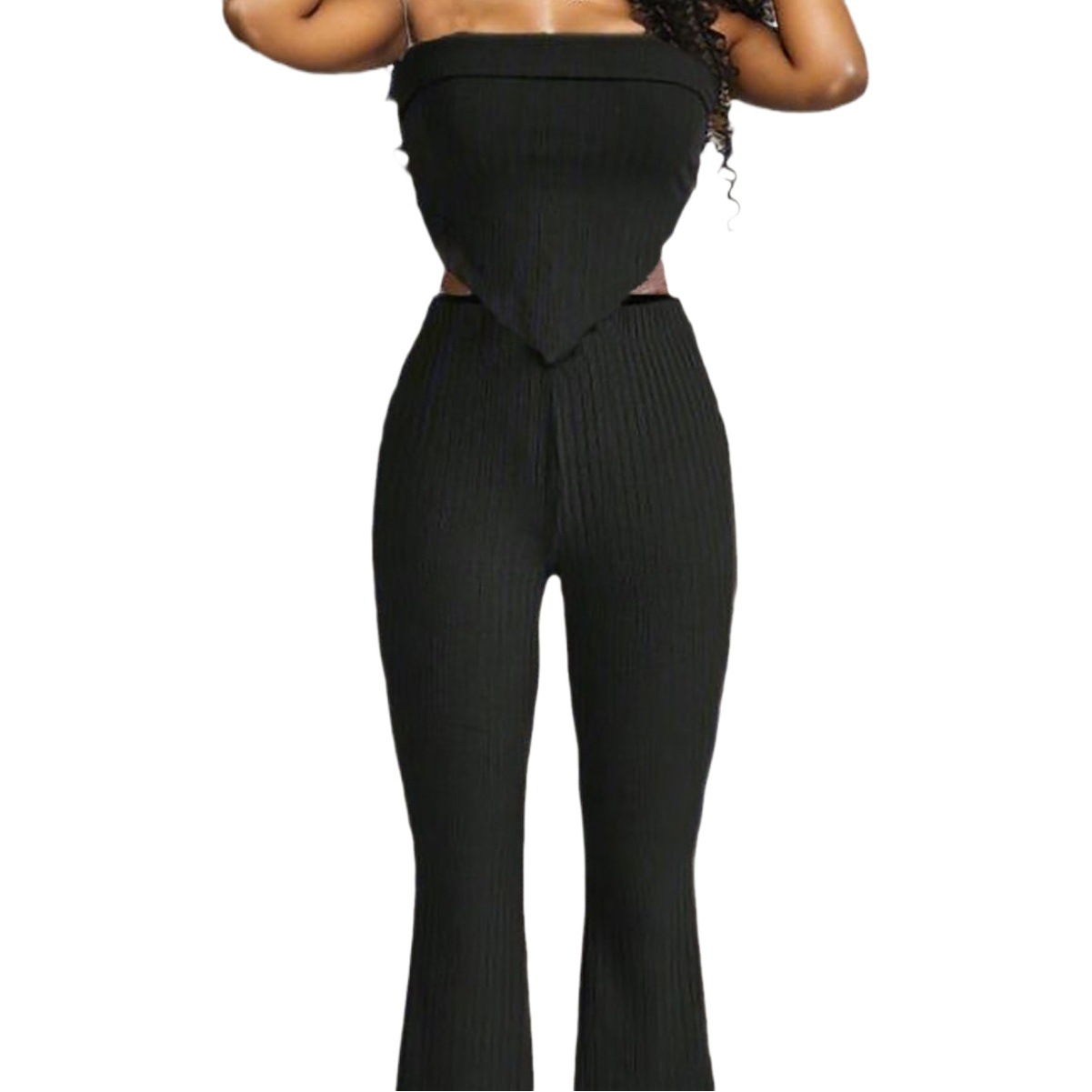 Amazon new cross-border European and American solid color tube top slim trousers flared pants sexy two-piece set suit