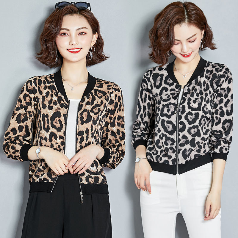 Chiffon Leopard Print Sun Protection Air-Conditioning Shirt 2023 New Summer Baseball Uniform Jacket Long-Sleeved Loose Cardigan Jacket