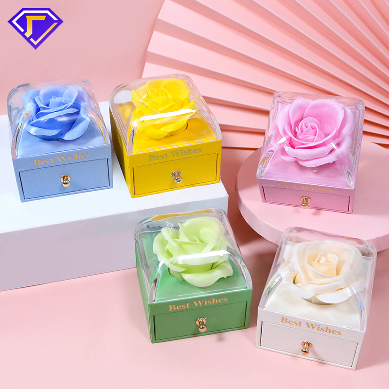Creative new Macaron color jewelry box single layer soap flower ring earring pendant necklace box jewelry box wholesale