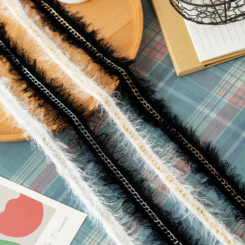2.0cm gold and silver black and white soft skin velvet belt chain lace retro punk wind bag clothing decoration accessories