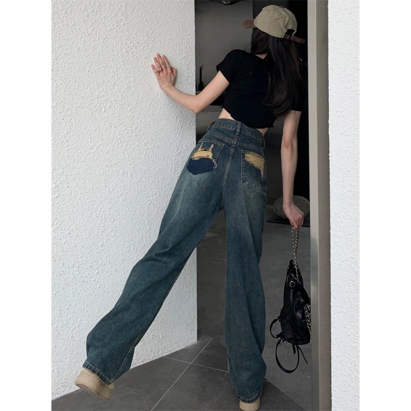 Narrow Wide Leg Jeans Women's Spring and Autumn 2025 New High Waist Dipping Slim Contrast Color Small Straight Pants