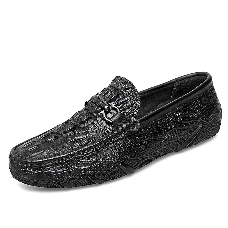 5801 Men's Shoes Bean Shoes Driving Leather Shoes Spring and Summer Throw Flat Embossed Alligator Skin