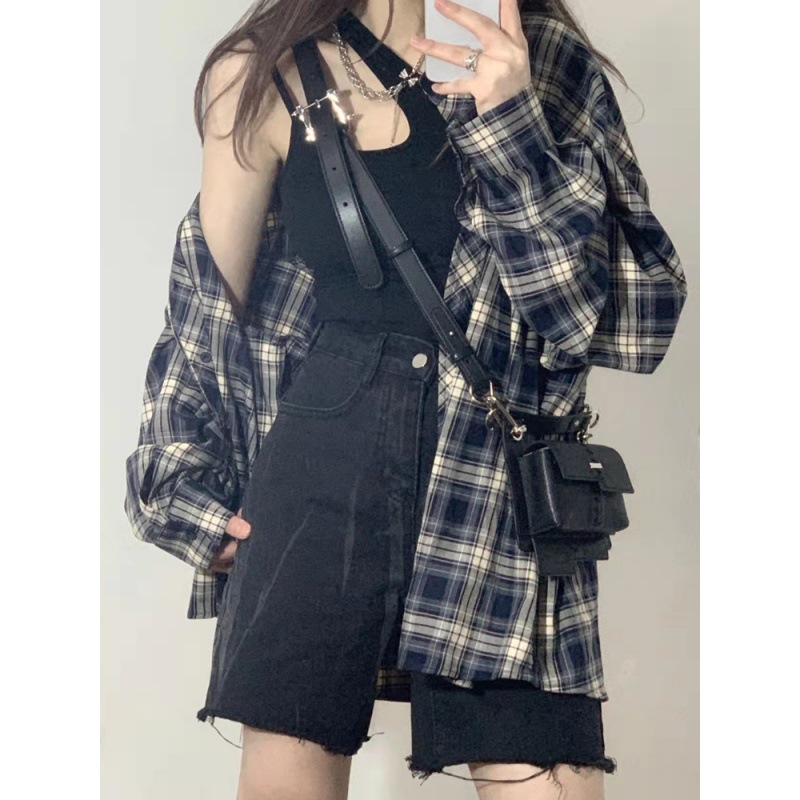 Cross-Border Internet Celebrity Plaid Mid-Length Shirt Women's Tops 2025 Spring & Fall New Design Elegant Long-Sleeved Outer Wear Trend