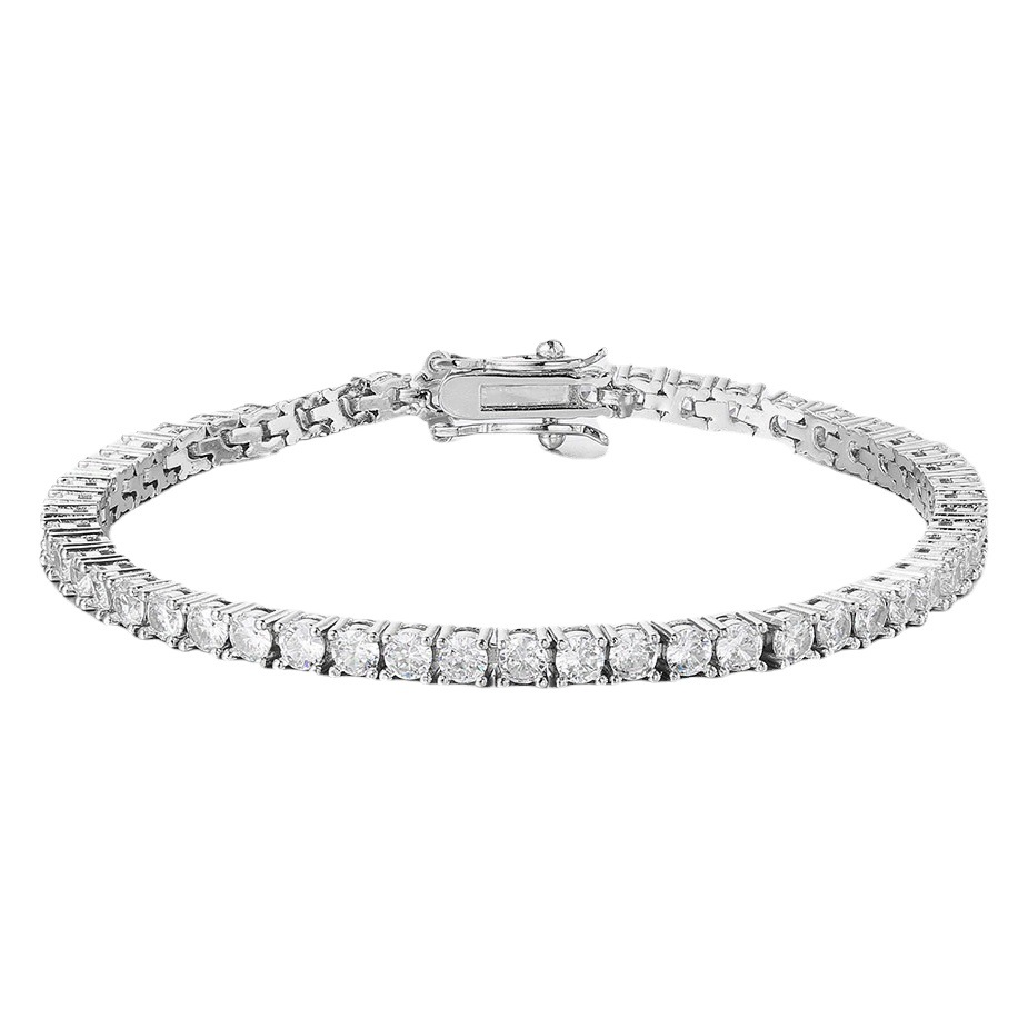 European and American Hip-Hop Single-Row Zircon Necklace Bracelet Full Diamond Duck Tongue Buckle Handmade Tennis Chain Set Cross-Border Hot Model Wholesale