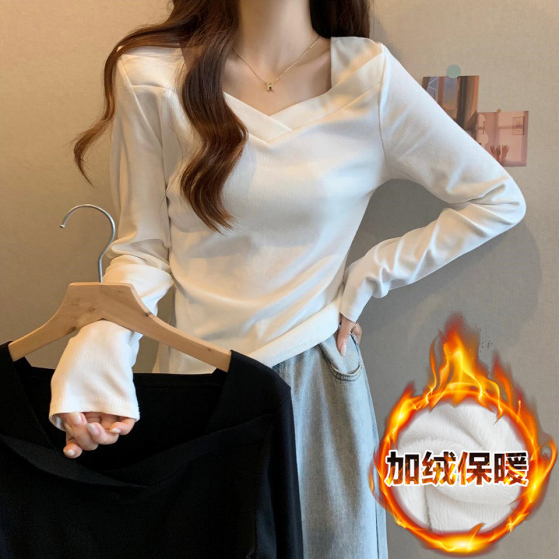 plus size 200 Jin De Rong Long Sleeve T-shirt Fall/Winter New Inner Base Shirt Women's chubby girl Shoulder Slim Warm Jacket