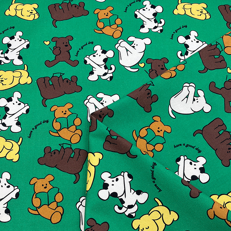 Green Background Reading Dog 1.0m Price All-Cotton Canvas Bag Jacket Vest Handmade DIY Fabric