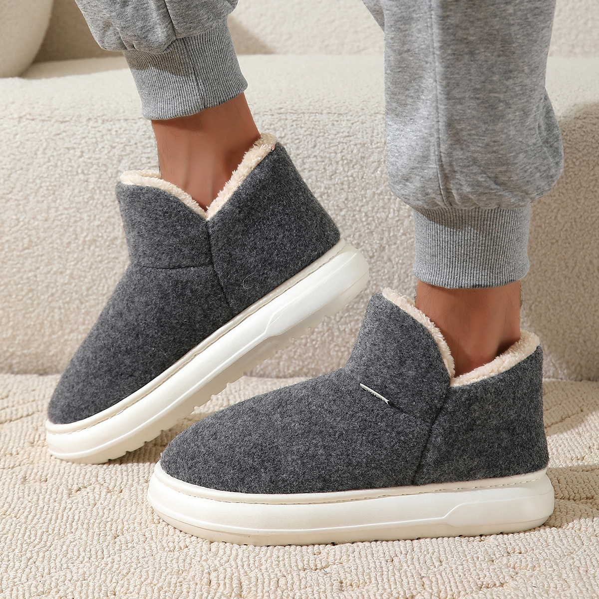 Men's High-top Cotton Shoes for Winter Home Use Thick Sole Wool Fabric Bag Heel EVA Sole Foreign Trade Short Boots