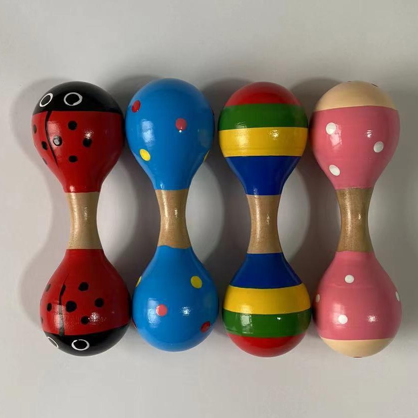 Sand Hammer 4-Piece Set Mini Double-Headed Wooden Sand Ball Sand Ball Sand Hammer Preschool Education Music Enlightenment Musical Instrument Gift