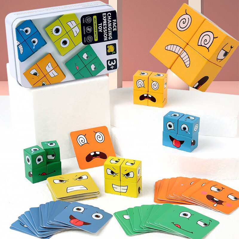 Picture of Children's Color Face-changing Rubik's Cube Building Block Toy Jigsaw Puzzle Block Logical Thinking Training Fun Educational Wooden Toys