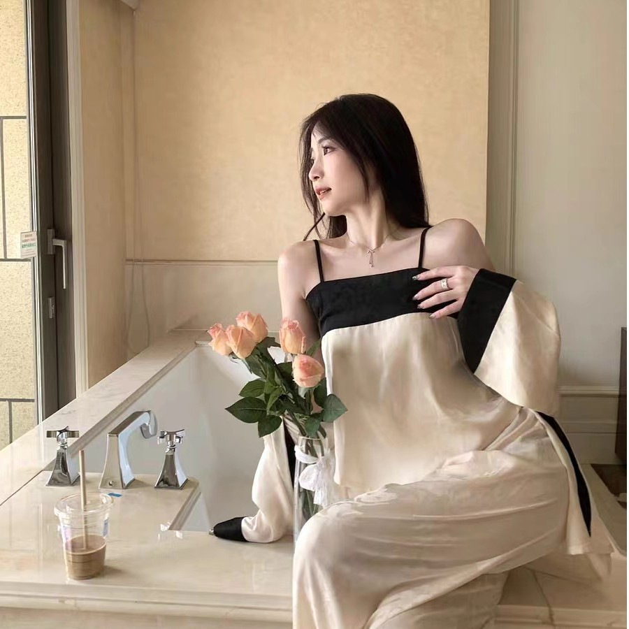 [Huajian wine] Spring and Autumn new pajamas ice silk jacquard elegant sexy strap trousers Chinese home wear temperament