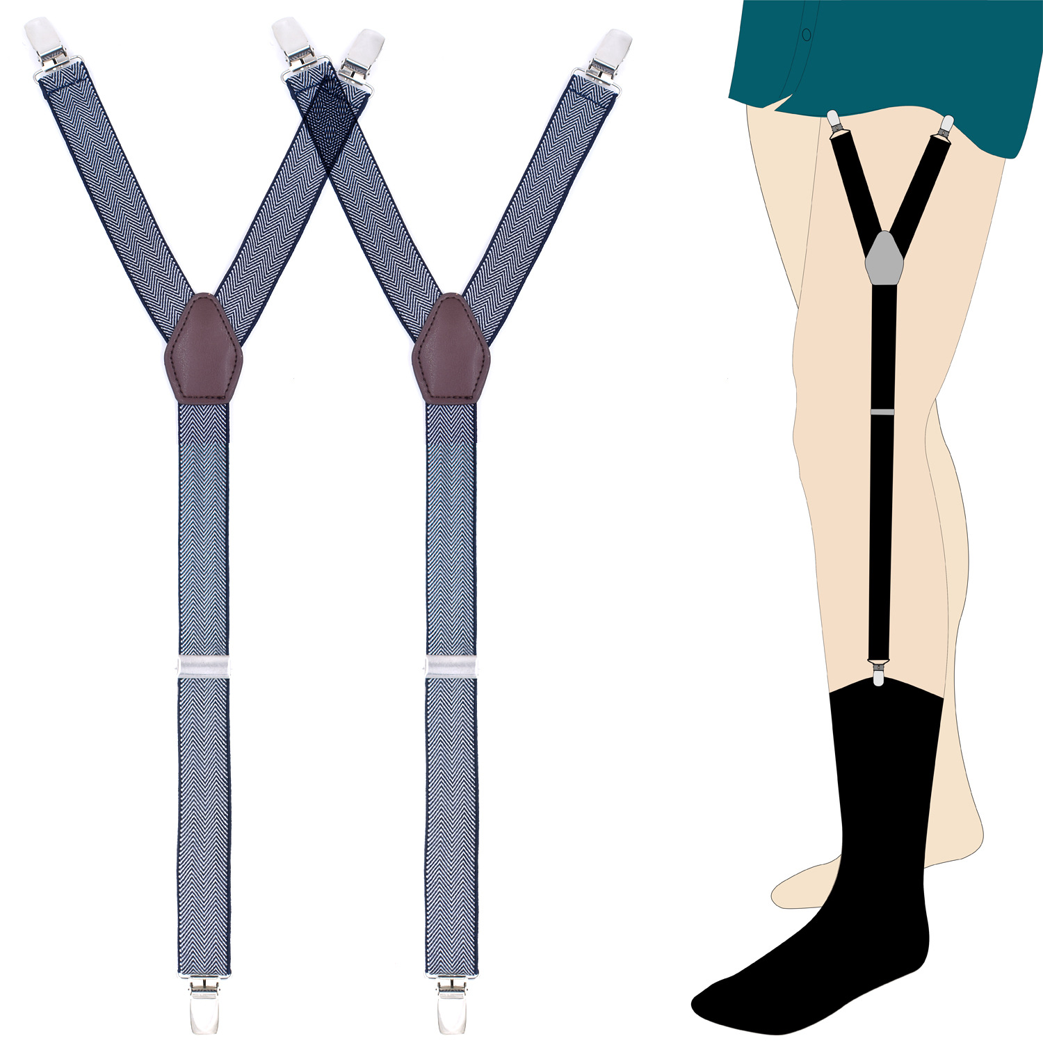 Picture of Cross-Border Supply Adult Men's Shirt Non-Slip Anti-Wrinkle Elastic Jacquard Three-Clip Y-Style Garter Fixed Clip