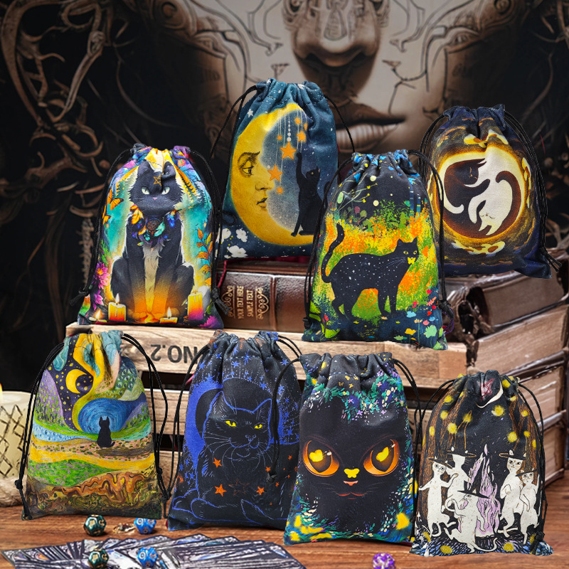 2024 New Cat Crystal Flannel Bag Animal Card Quick Pocket Tarot Card Bag Storage Bag Gift Bag