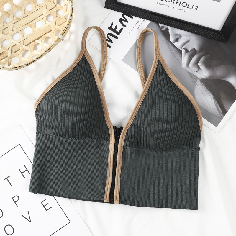 Picture of Designed Small Breast Push-Up Deep V Zipper Camisole Women's Inner Wear Breast Pads Beautiful Back Wrapped Chest Outer Wear Bottoming Top