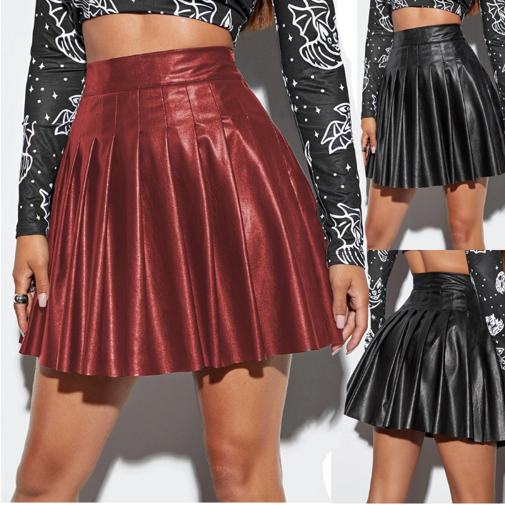 2023 European and American Aliexpress Cross-Border Export Amazon Women's Slim Sexy Hip-Hugging Skirt Nightclub Leather Skirt
