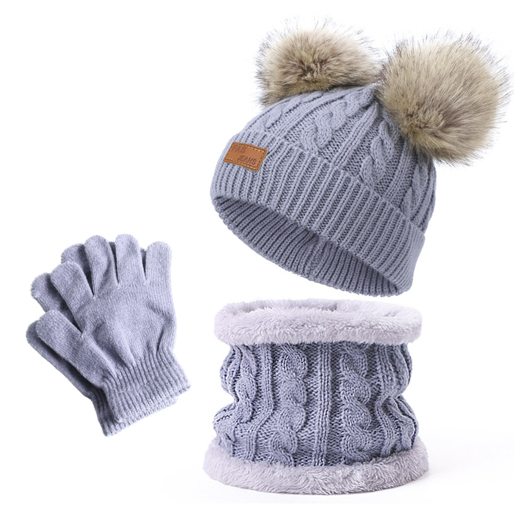 Picture of Winter Children's Neck Hat Two-Piece Pompom Baby Baby Knitted Hat Warm Wool Fleece-Lined Thickened Neck Set