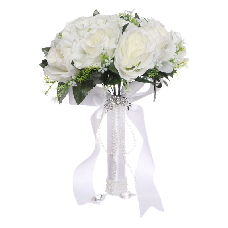 Classic Certificate Holding Flower Bridal Wedding Rose Bouquet Amazon Crystal Chain Handmade White Rose Holding Flower