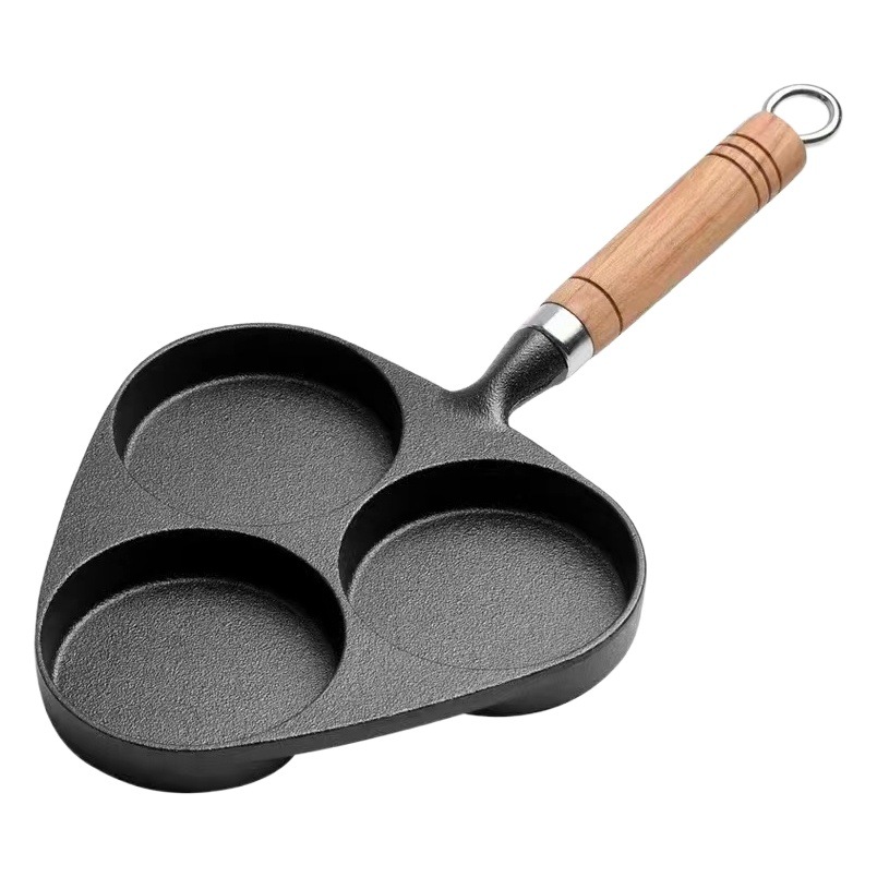 Cast Iron Pan Three-hole Egg Pan Uncoated Thickened Frying Pan Egg Burger Mold Non-stick Egg Dumpling Pan Deepening Frying Pan