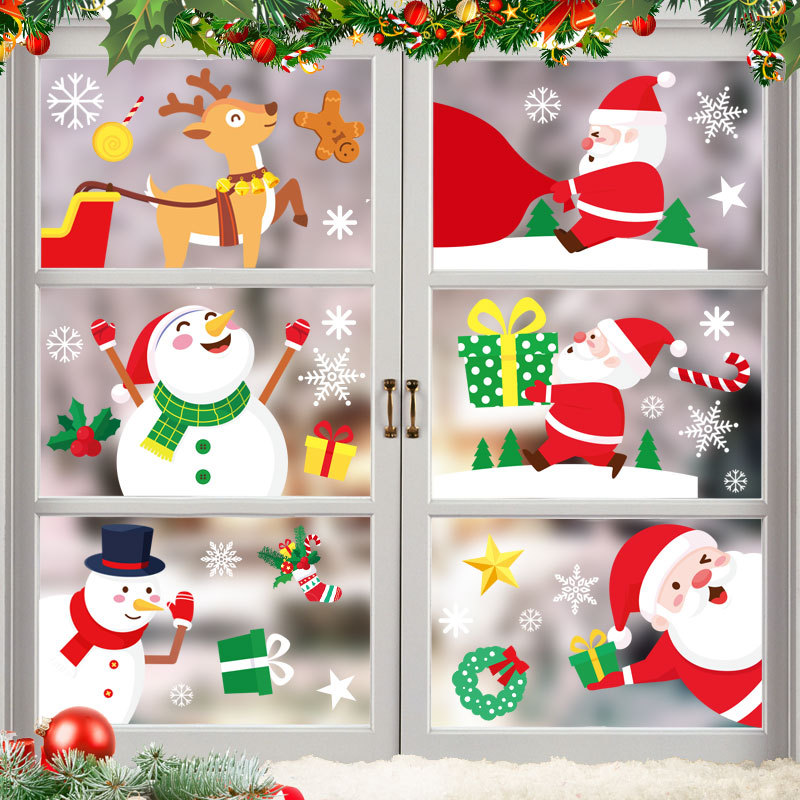 Christmas decoration cross-border stickers window glass stickers Santa Claus elk scene layout color electrostatic stickers