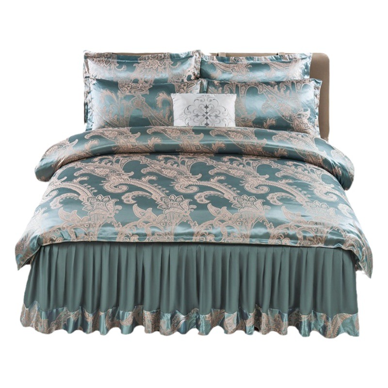 European-style satin jacquard four-piece bed skirt bedspread quilt cover 1.5 m1.8 M 2m double bed upper supplies kit