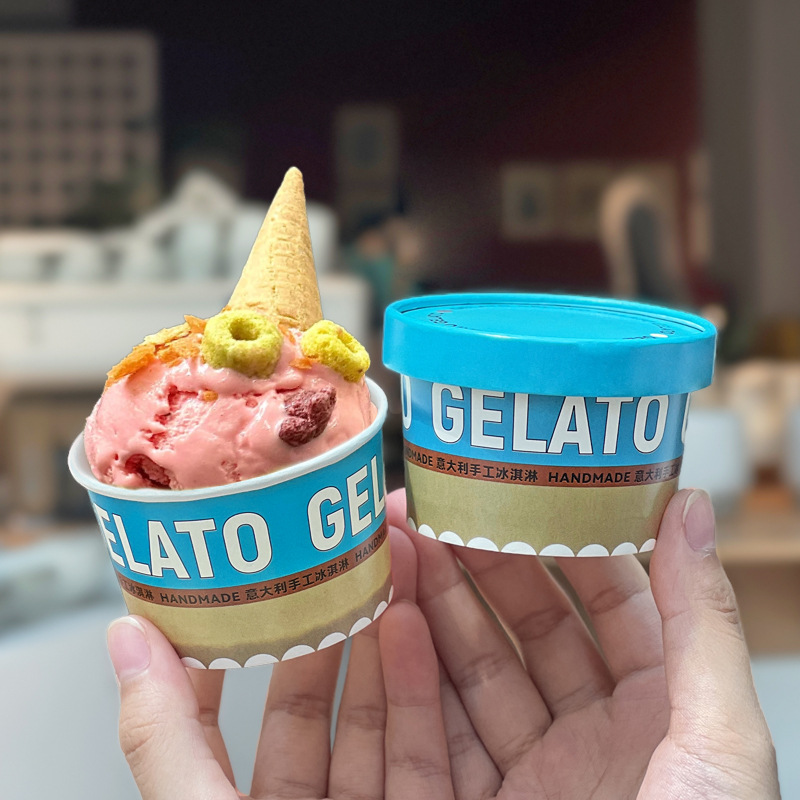 Paper Tube Home Cartoon Ice Cream Paper Bowl Disposable Takeaway Yogurt Paper Cup Cute Ice Cream Ice Cream Box Commercial