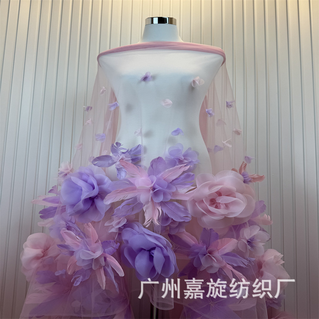 New Fantasy Handmade Feather Appliqué Stereo Large Flower Performance Clothing Children's Clothing Dress Fashion Lace Embroidered Cloth