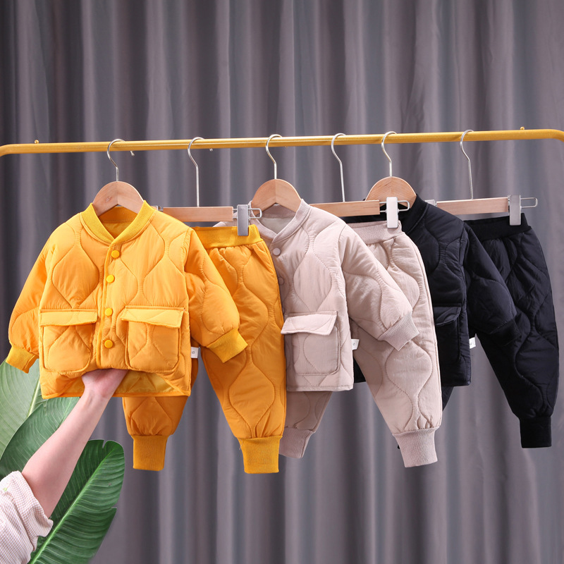 Autumn and winter New baby cotton-padded jacket 2022 new design sense children's cardigan jacket casual trousers set Wholesale