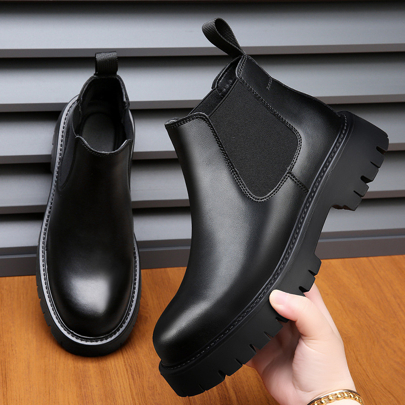 2024 Korean version of British trendy men's casual high-top leather shoes business retro simple leather boots Martin boots sleeve boots
