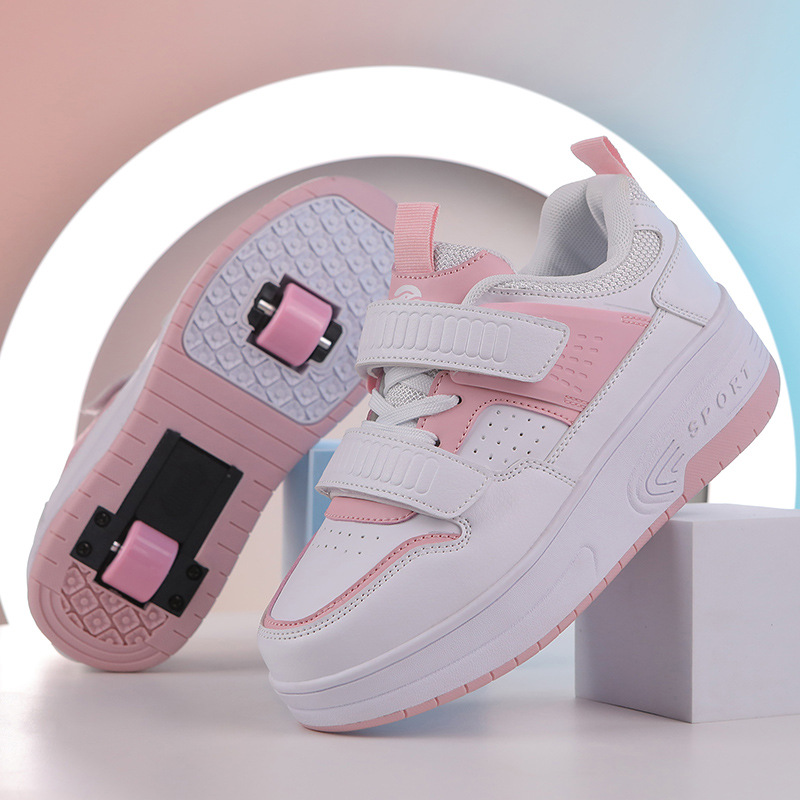 New Children's Heal Shoes Boys Two-wheeled Girls' Roller Skating Shoes for Primary School Students Wheeled Shoes for Adults Deformation Shoes for Hair