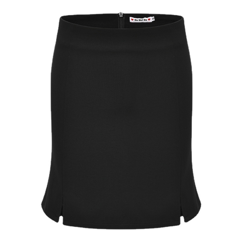 Picture of American-style Retro Girl's All-match High Waist Slimming Hem Split Hip Skirt Skirt A- line Skirt Anti-glare Skirt