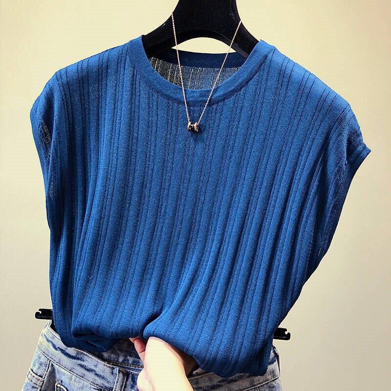 1316#2022 Spring and Summer Loose Slim Summer Solid Color Short-sleeved T-shirt Women's Large Size Knitted Top Base Shirt Women's Wool