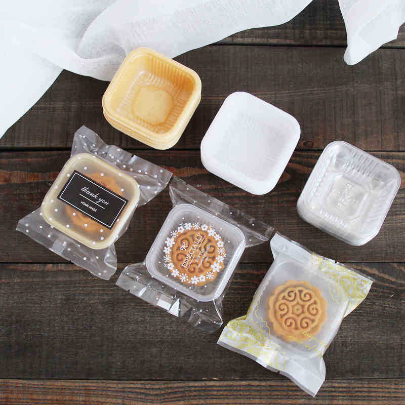 Mid-Autumn Moon Cake Packaging Box Mung Bean Cake Egg Yolk Crisp Gravure Moisture-proof Transparent Plastic Base Bag 100/Piece