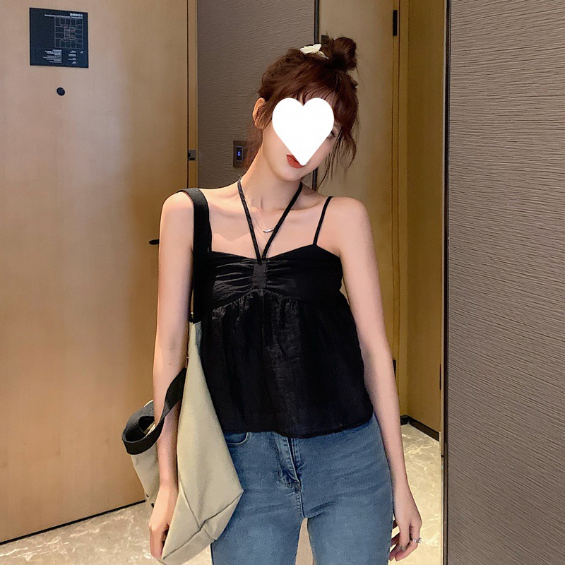 Picture of Korean design of sweet doll top female summer 2022 bow strap strap bottom suspenders chiffon shirt