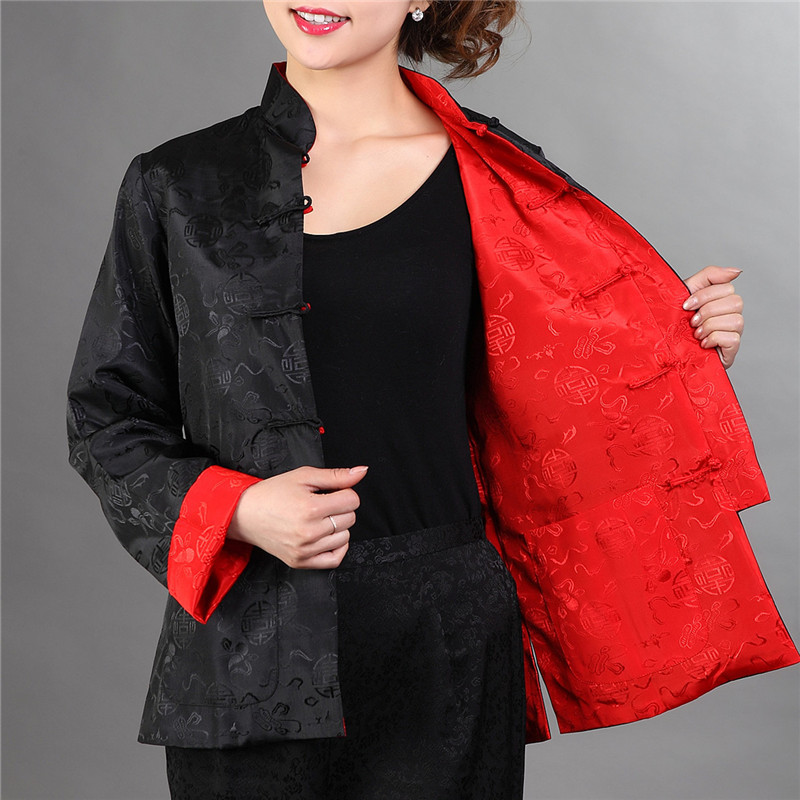 Picture of Factory wholesale Chinese style modified Tang suit women's retro buckle long sleeve top silk double-sided Chinese coat