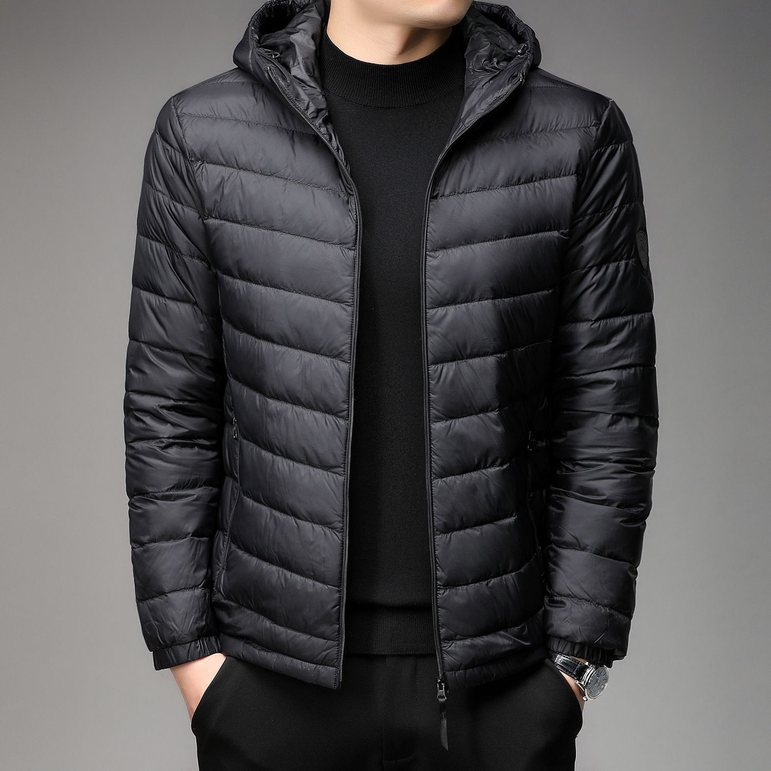 Picture of Handle Autumn and Winter Light Down Cotton-padded Jacket Men's Short Vertical Collar Hooded Middle-aged and Elderly Light Thin Broken Coat