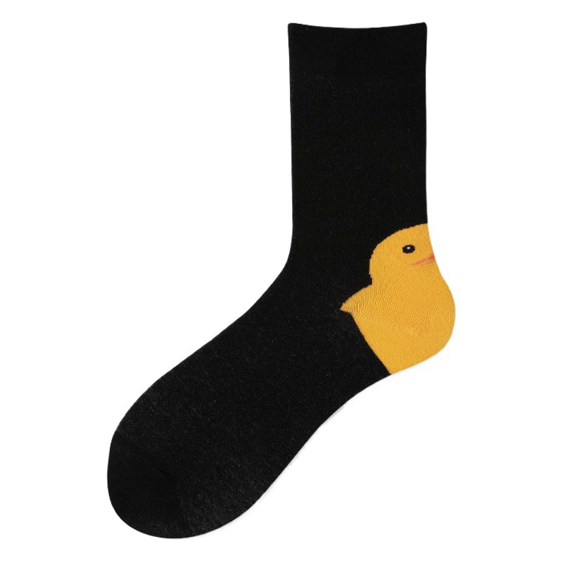 JK Girl Cute Mid-tube Socks Little Yellow Duck Women's Socks Cute Cartoon Ins Little Red Book Trendy Personalized JK Mid-tube Socks
