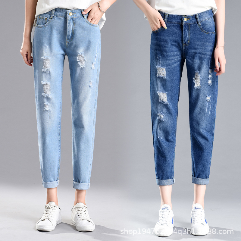 Picture of Ripped Harlan Jeans Women's Summer 2023 New Loose Straight High Waist Slimming Wide Leg Turnip Pants