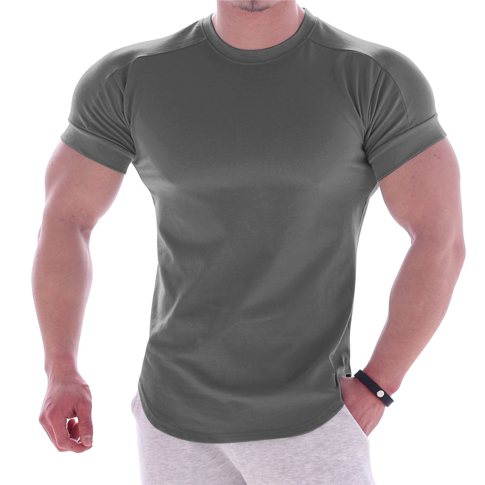 Picture of Muscle Cross-border Light Board Sports Fitness Short-sleeved T-shirt Men's Brothers Round Neck Elastic Training Exercise Tight Clothes