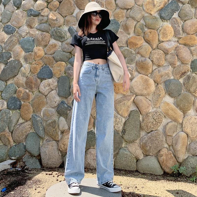 Picture of High-Waisted Jeans for Women in Autum New Korean Style Drapedy Tall and Slim Floor-Length Pants Loose Straight Wide-Leg Long Pants