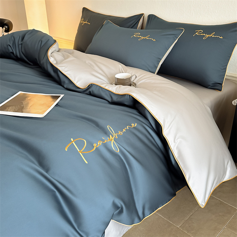 Picture of Advanced Sense 60 Light Luxury Long-staple Cotton Cotton Bed Four-piece Cotton Embroidered Quilt Cover 100 Cotton Bed Sheet Mattress 3