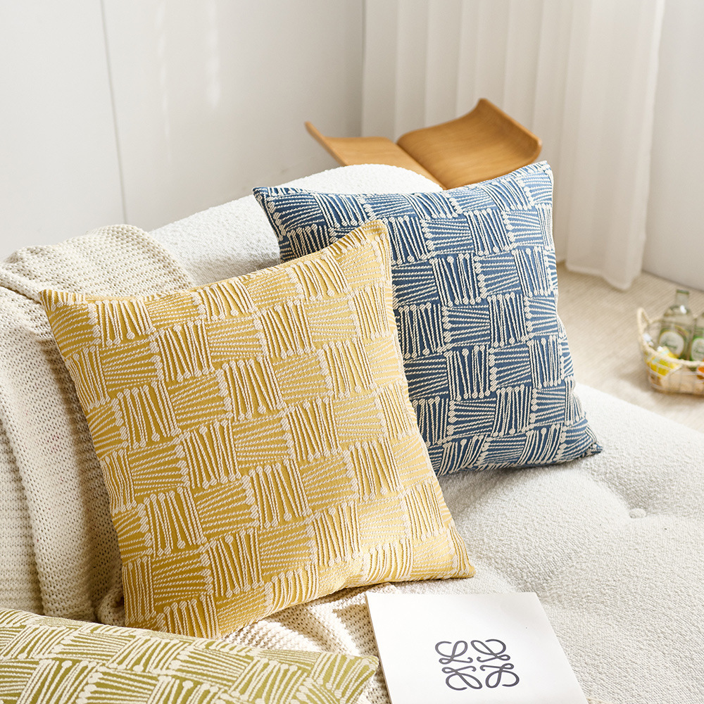 Cotton and Linen Style Vintage Jacquard Pillow Light Luxury High-end Soft Bag Decorative Pillow Living Room Back Cushion Sofa Pillow Case