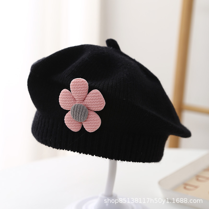 Picture of Baby hat autumn and winter baby girls' cute flower beret children's wool hat girls' knitted painter hat fashion