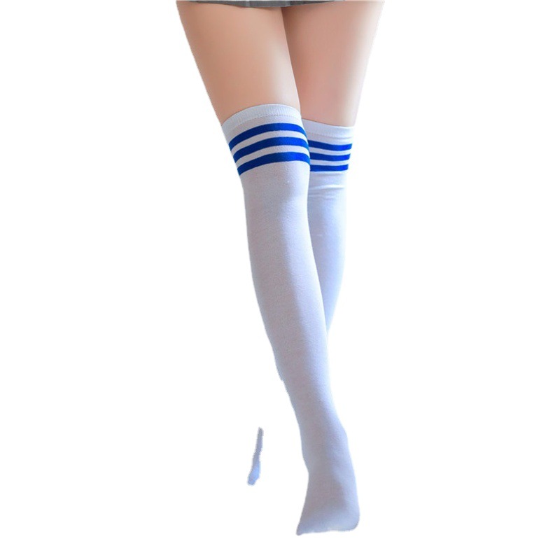 Fun Japanese Style College Style Cotton Thick Black and White Striped Stockings Three Bar Knee High Stockings Student Socks