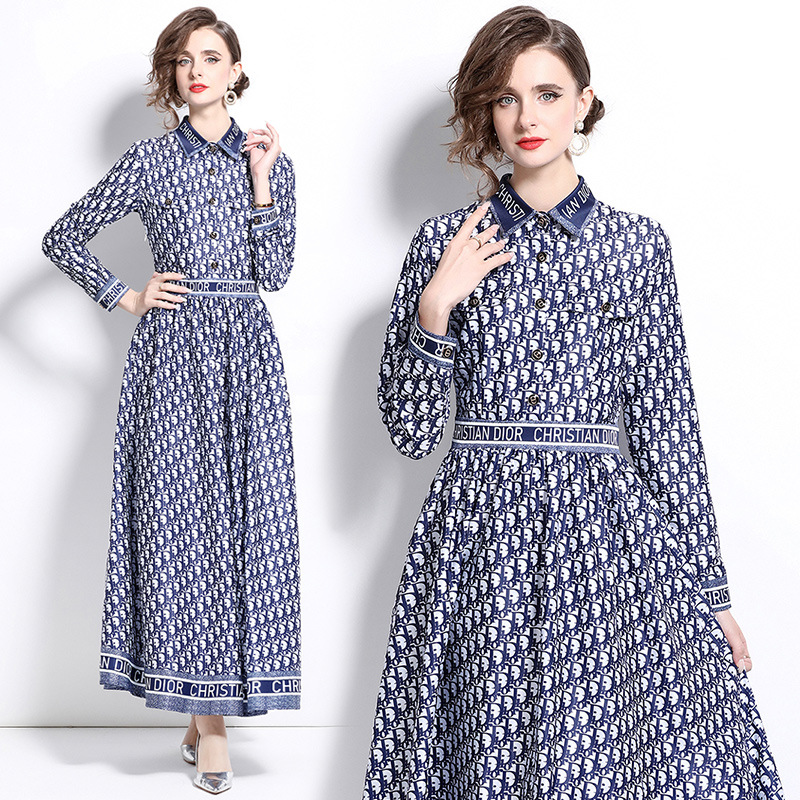 Guangzhou Shahe Plus-Size European and American Fashion Waist-Cinching Slimming Letter Print Dress