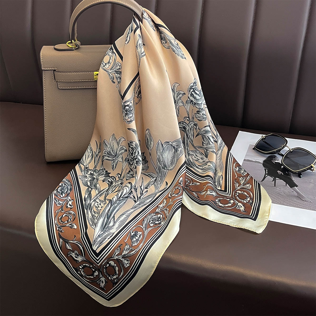 Picture of New Style Simple Silk Elegant Scarf Decorative Square Scarf Sunscreen Shawl Neck Protection Scarf Heap Tie Scarf