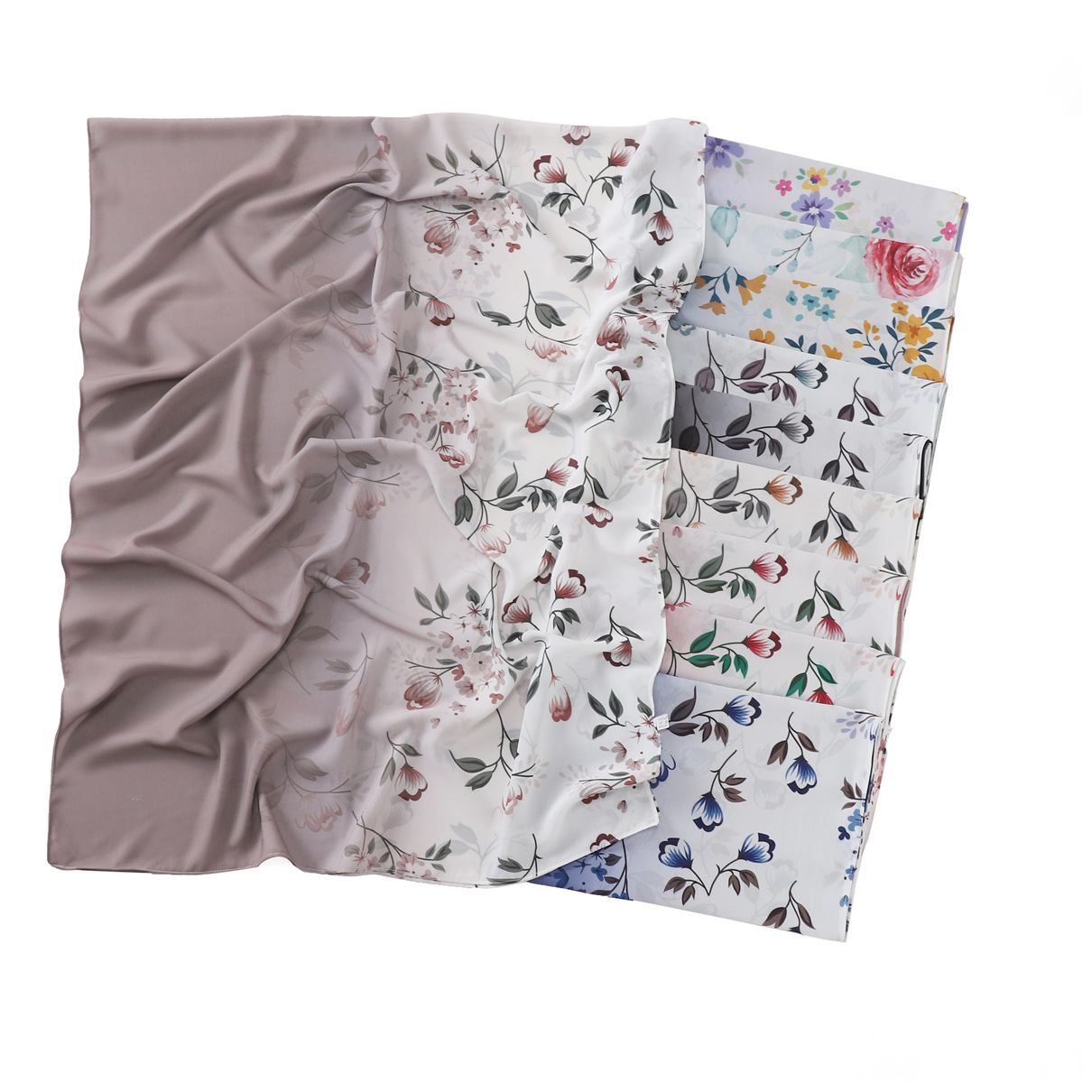 Cross-Border spring and summer New Pearl chiffon monochrome plus printing hand-painted gradient floral scarf women's long scarf toe cap