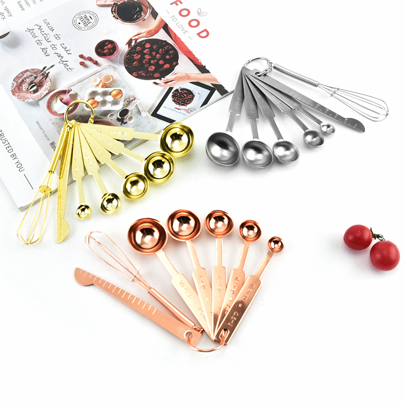 Picture of Cross-border 430 stainless steel round 7-piece measuring spoon set with stirring rod baking scale seasoning spoon content ruler