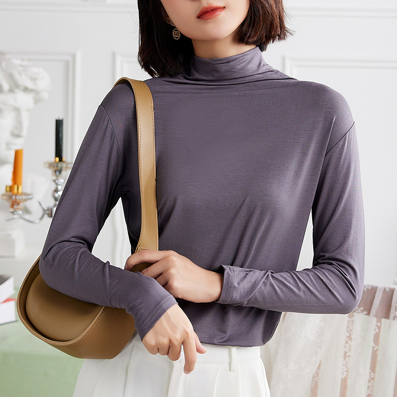 Picture of Modal Base Shirt Long-sleeved T-shirt Women's Autumn and Winter New Half-high Neck plus size Slim-fit Solid Color Thin Top