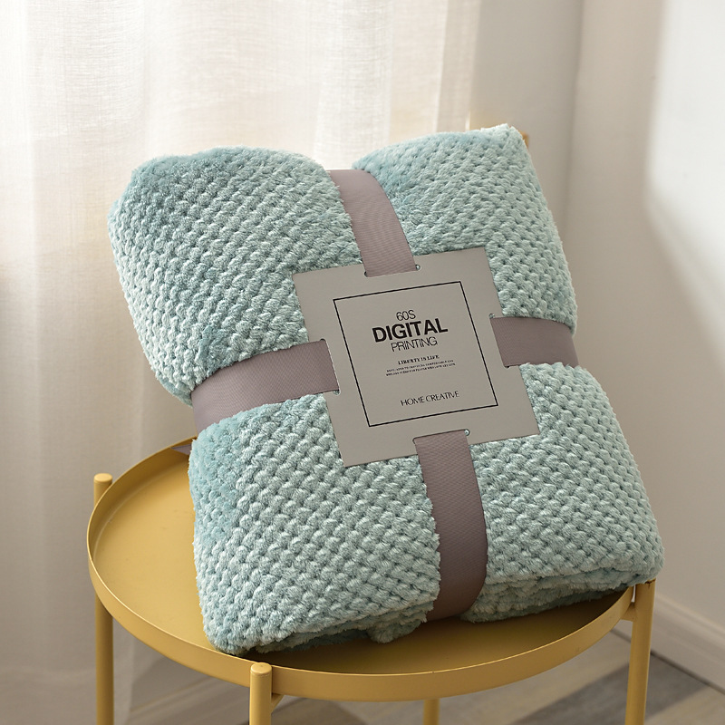 Picture of Thick solid color pineapple plaid sofa blanket flannel blanket coral fleece office air conditioning blanket gift blanket